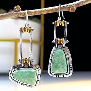 Boho Green Turquoise Silver Earrings
